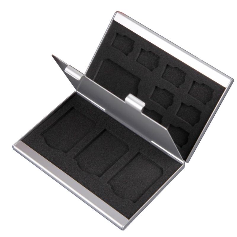 Portable 12 in 1 Memory Card Case Metal Aluminum Storage Box Protecter Case Holder for SD/SDHC/SDXC/Micro SD/TF/MMC Memory Card