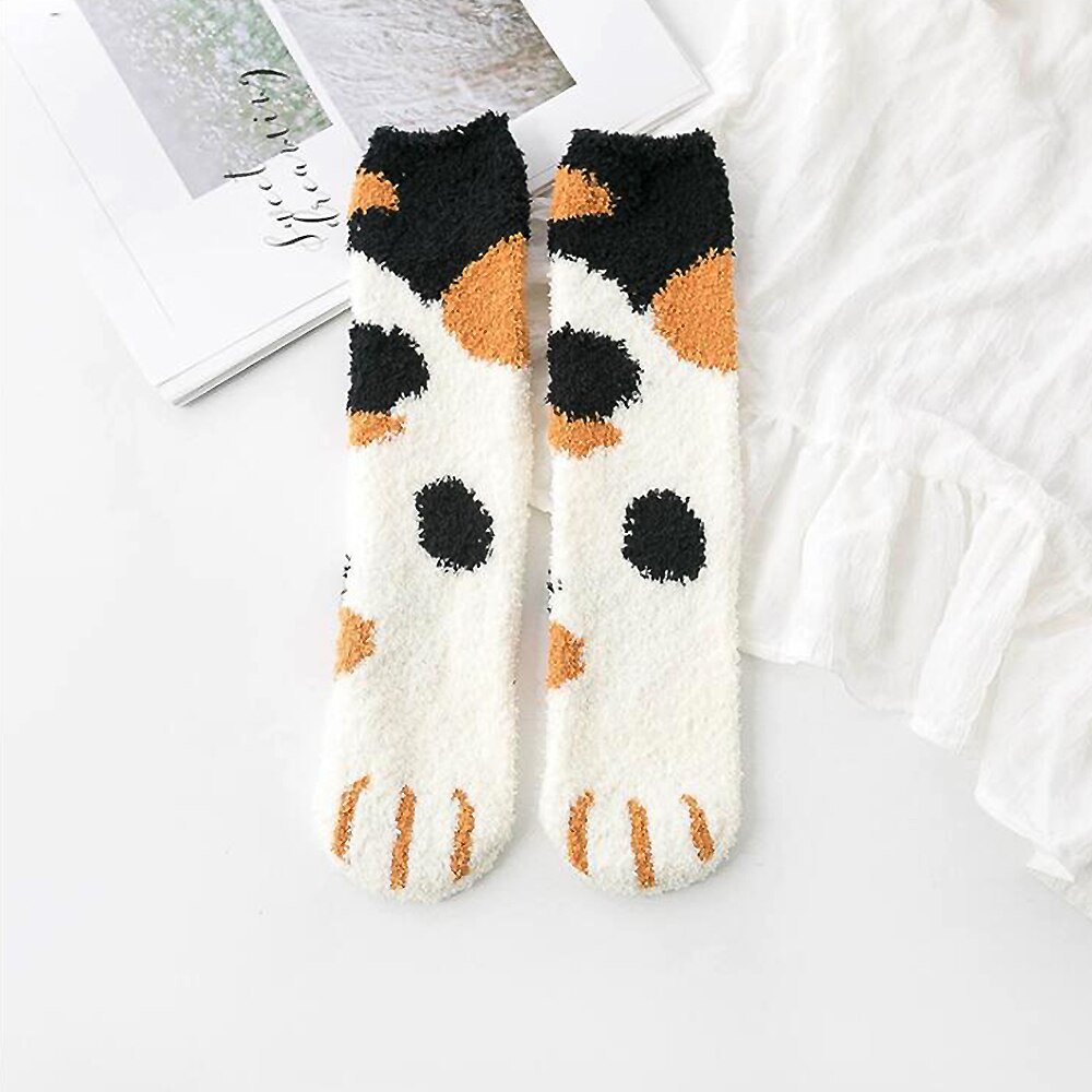 1 par plys koral fleece sokker kvindelige rør sokker efterår og vinter kat kløer søde tykke varme sovende gulv søvn sokker 3: 4