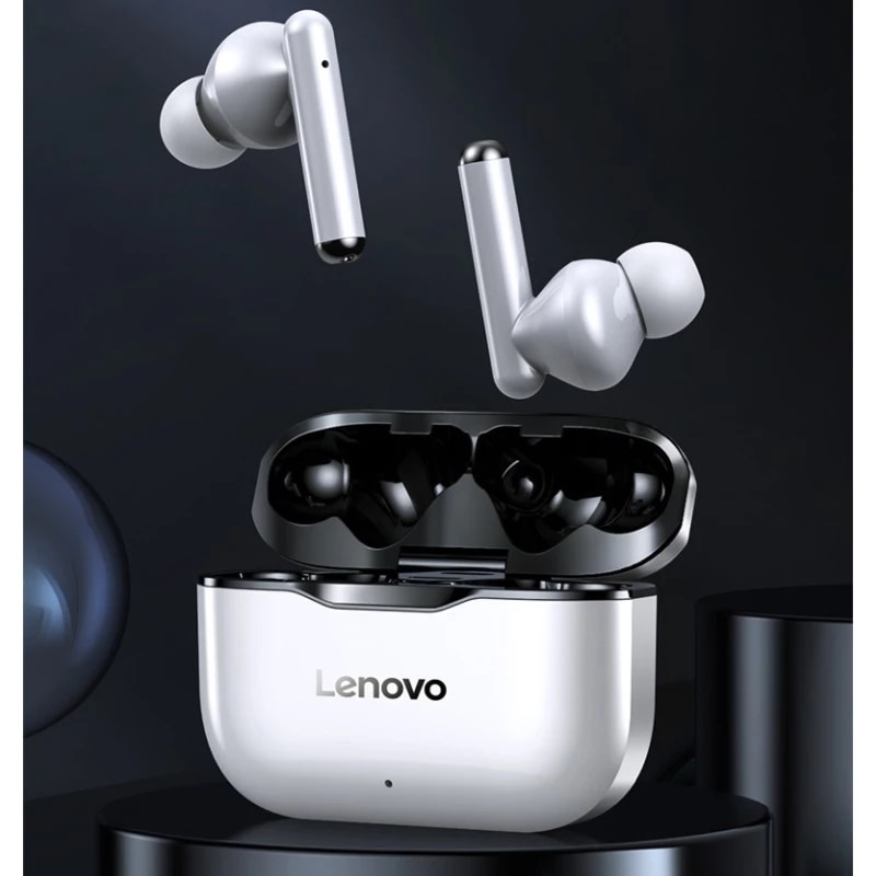 Lenovo-Auriculares inalámbricos TWS LP1, audífonos estéreo con Bluetooth 5.0, doble reducción de ruidos y bajos, control táctil, batería de 300mAh, de larga duración en modo de reposo, nuevos y originales