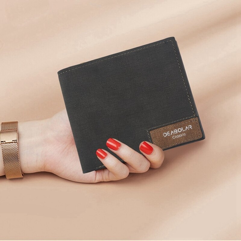 Deabolar merk 2 stuks portemonnee portemonnees slanke heren retro portemonnees heren dunne portemonnees, zwart & grijs
