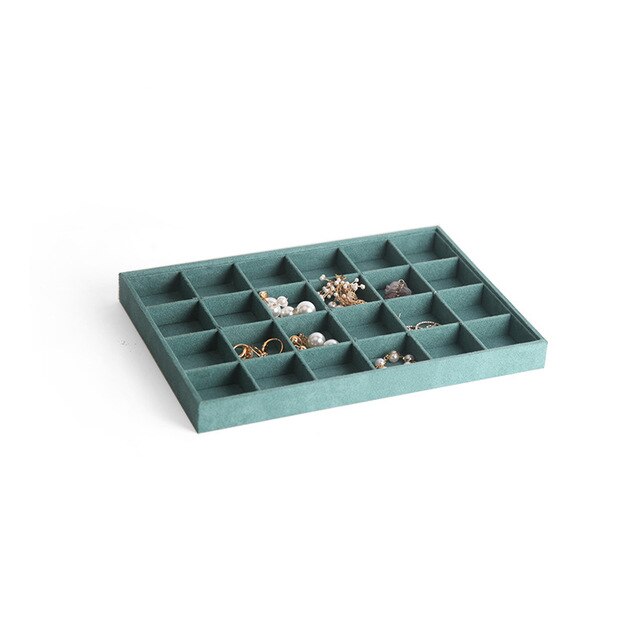 Jewelry Organizer Tray - Velvet Display Holder for Rings, Earrings, Necklaces, Bracelets - 35x24x3cm: 24 Grids Tray