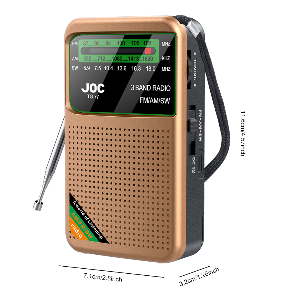 Transistor de radio de emergencia portátil FM AM SW con linterna LED reproductor de radio con pilas para personas mayores caminando: Plata