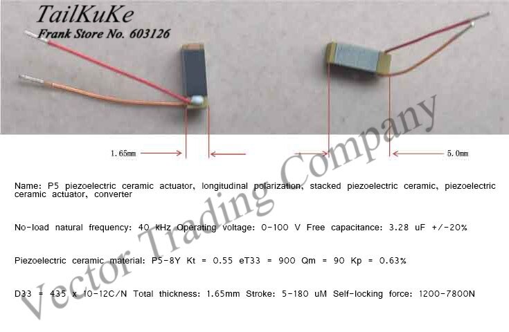 P5 Multilayer Piezoelectric Ceramic Actuator, Longitudinally Polarized, Stacked Piezoelectric Ceramics