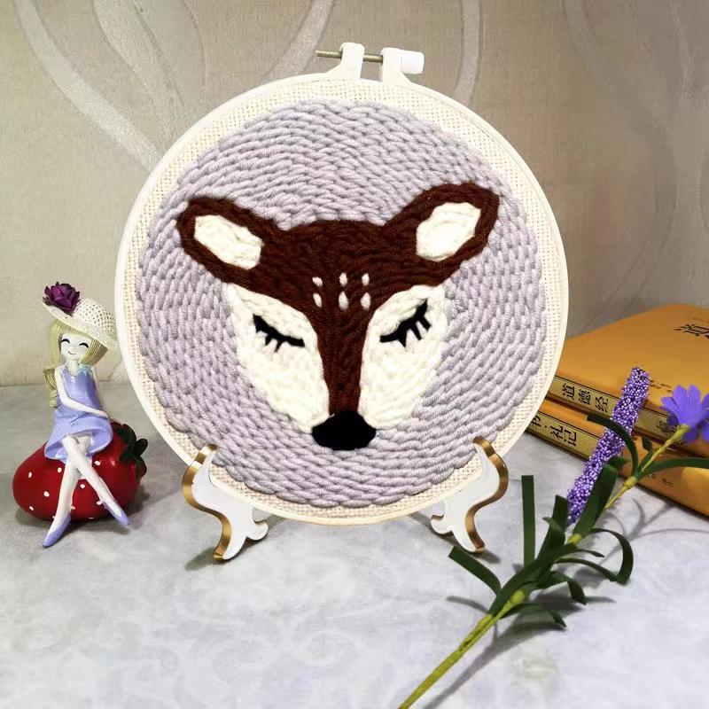 Punch Embroidery Kit Easy Punch Needle Embroidery Kit with Hoop for Beginner Handmade Sewing Kits Craft: meihualu / without punchneedle