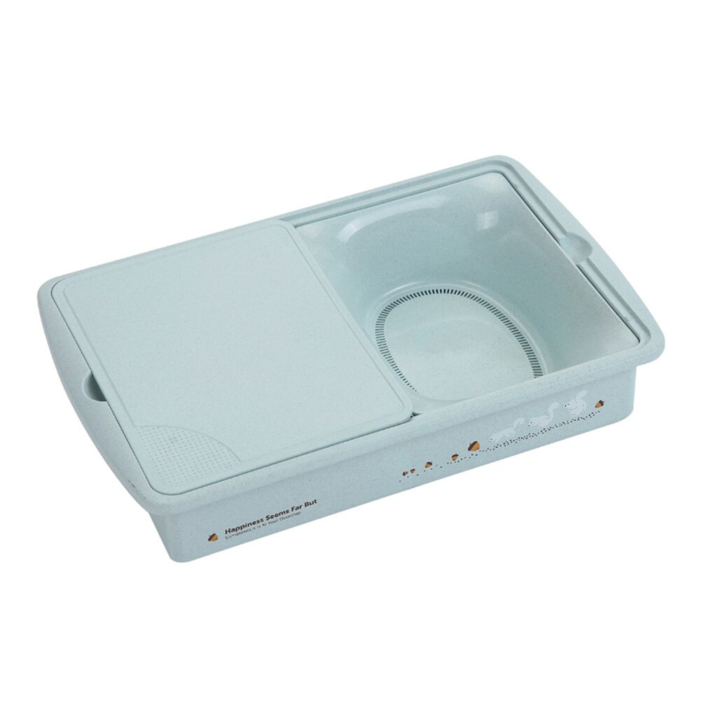 Multifunctional Washing Basket Wheat Straw Double Drain with Cutting Board DAG-ship: green S