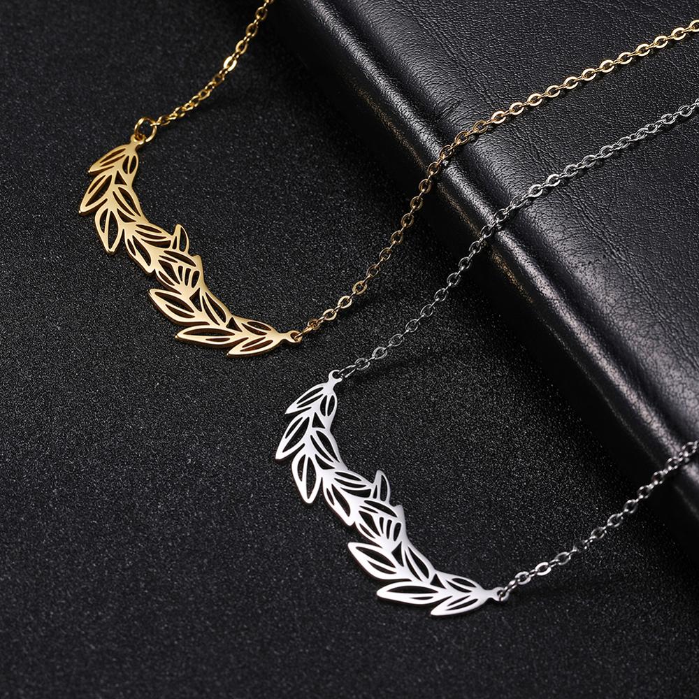 Skyrim olive branch golden stainless steel necklace women peace leaf declaration chain choker necklaces jewelry female girls