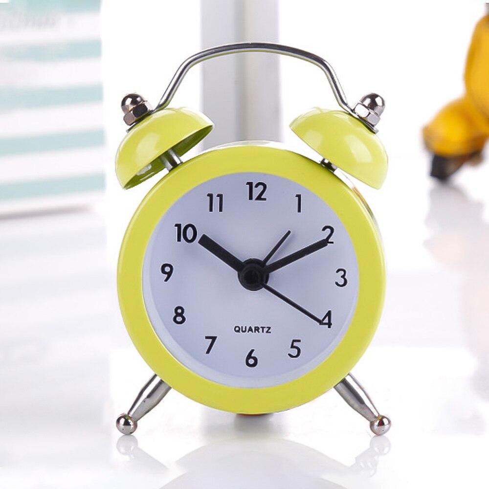 Mini Alarm Clock Electronic Round Number Double Bell Desk Table Digital Quartz Clock Home Decoration Retro Portable Cute Durable: Yellow