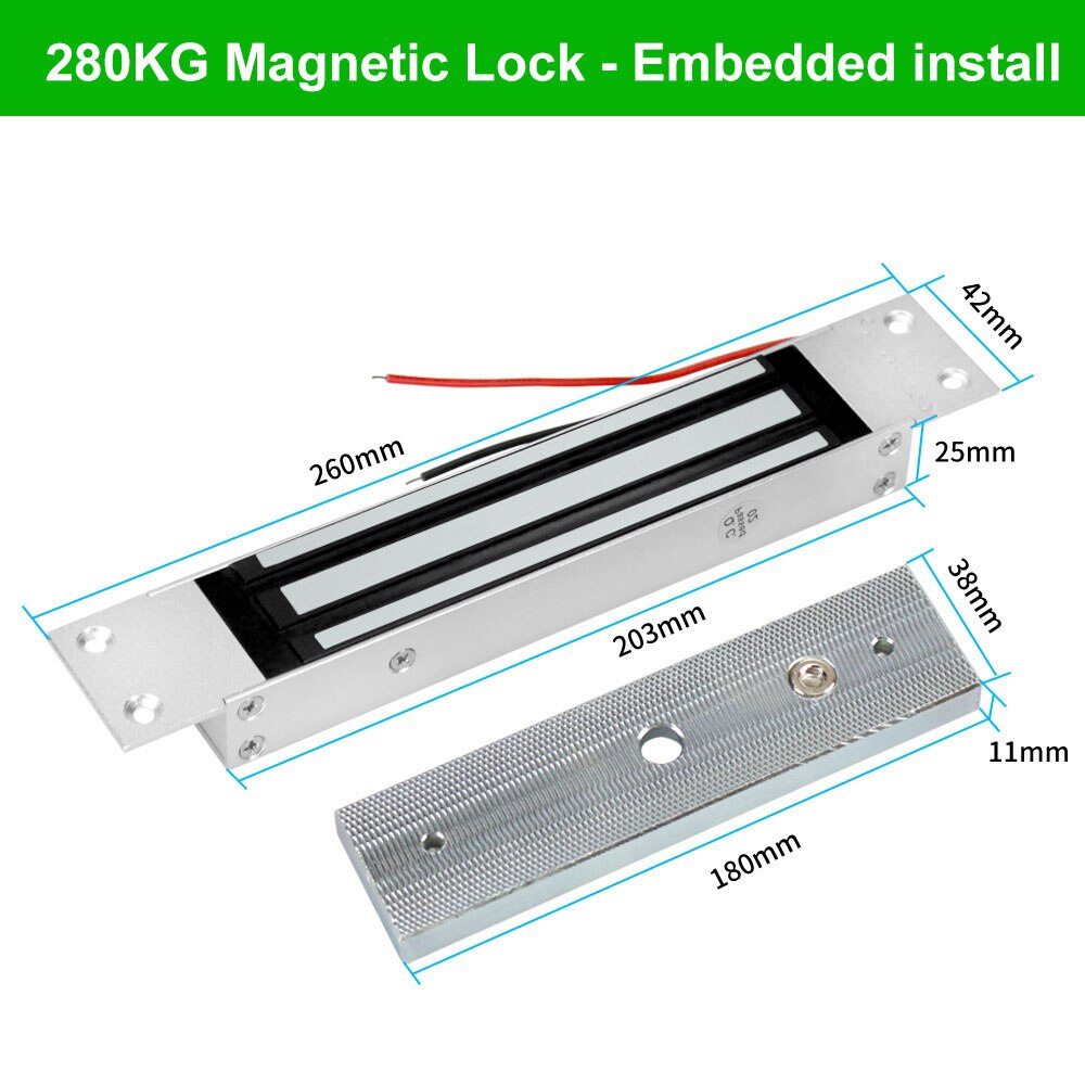 DC12V Electromagnetic Lock 180KG/350lbs Electric Magnetic Lock Waterproof Electronic Door Locks 60KG 280KG/600lbs Holding Force: 280KG Embedded