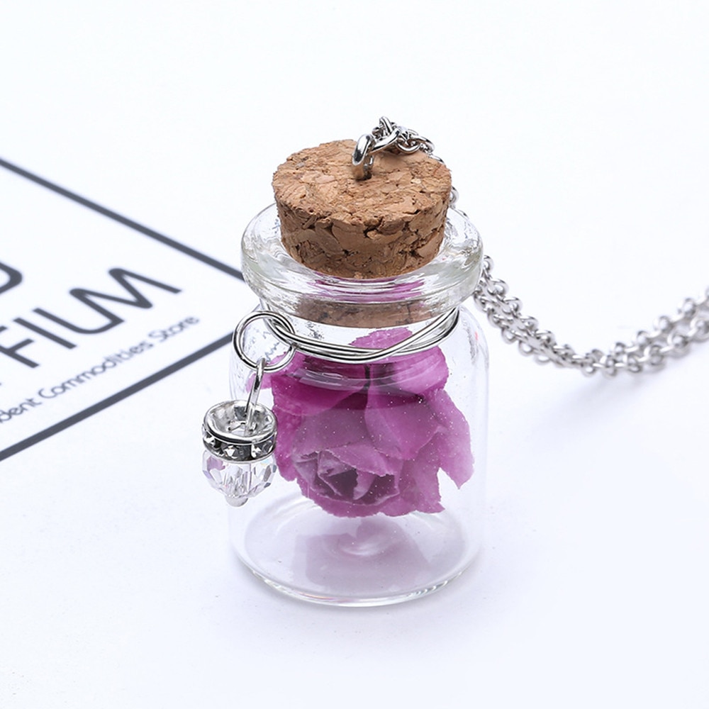 Fast Glow in the Dark Flower Glass Tiny Wishing Bottle Vial Necklace Pendant Chain Car ornaments