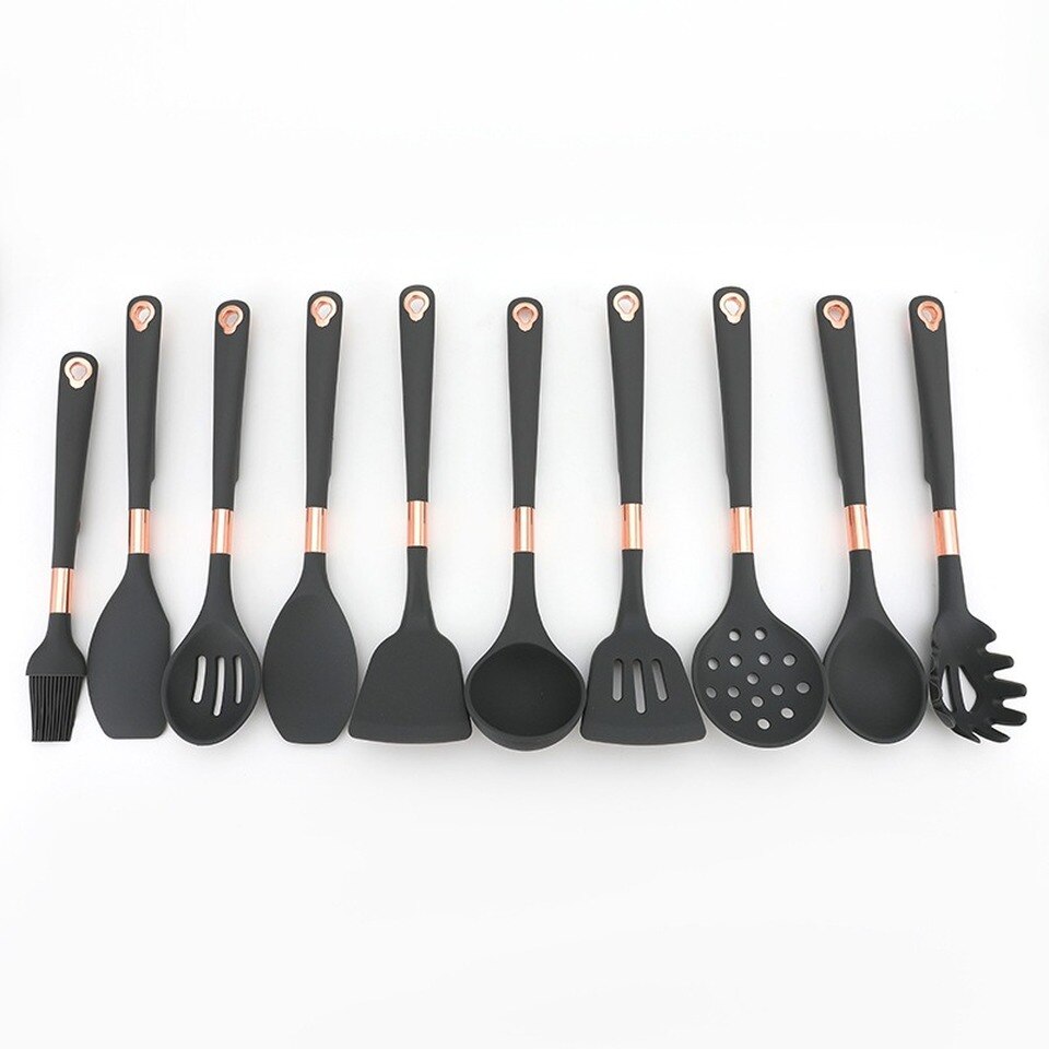 Silicone Kitchenware Set Cooking Tools Rose Gold-plated Simple Hanging Hole Easy To Store Kitchen Utensils Accessories Non-Stick: 10PCS
