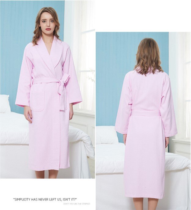 Vår høst tynn bomull vaffel badekåpe for menn kvinner hjemme hotell badekåper unisex svette fordampe spa kimono morgenkåpe: Kvinner rosa / S