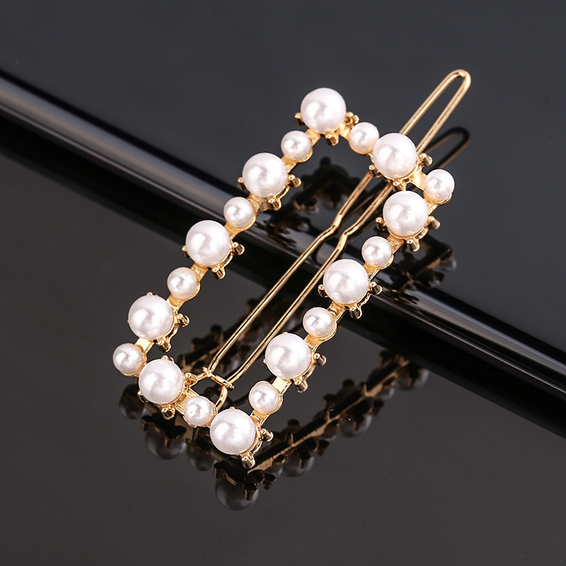 Horquilla de aleación geométrica de pentagrama de perlas de arco de para niña, Clip para el cabello minimalista, accesorios para el cabello con forma de corazón de diamante: Rojo