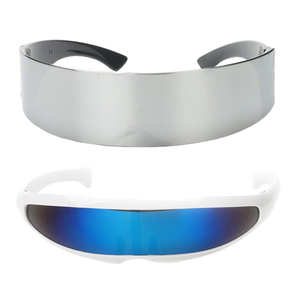 Futuristisk skjold solbriller monoblok cyclop briller - pakke o  f 2 -  sølv & blå