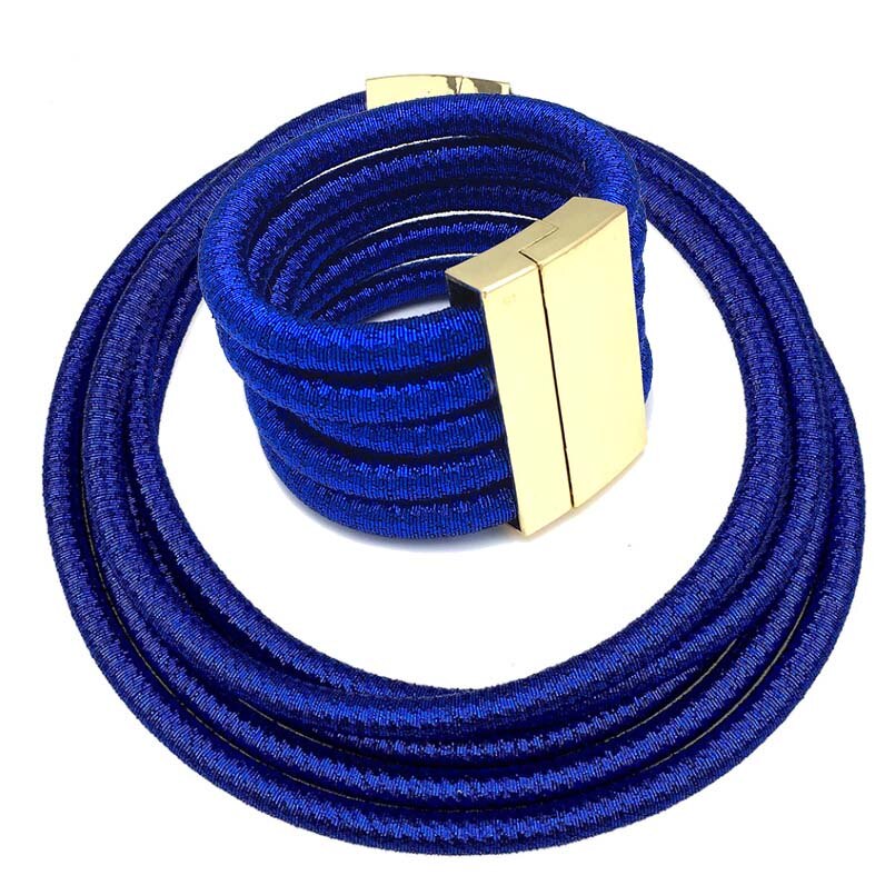 African Jewelry Set Choker Necklace Sets for Women Kim Kardashian Bohemia Bracelet Statement Jewelry Magnetism Button: Sets blue