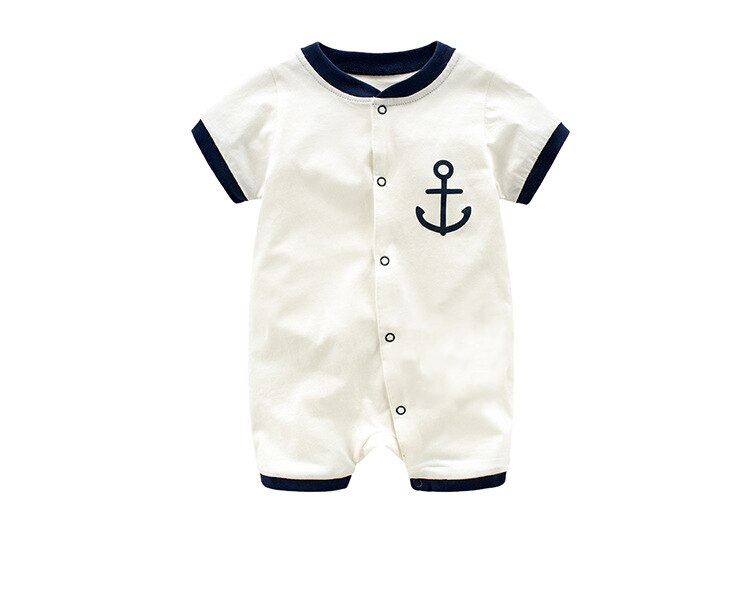 Bebê menino da marinha macacão gola coberta botão roupas de bebê marinheiro listrado crianças macacões de manga curta crianças macacão: White / 3M