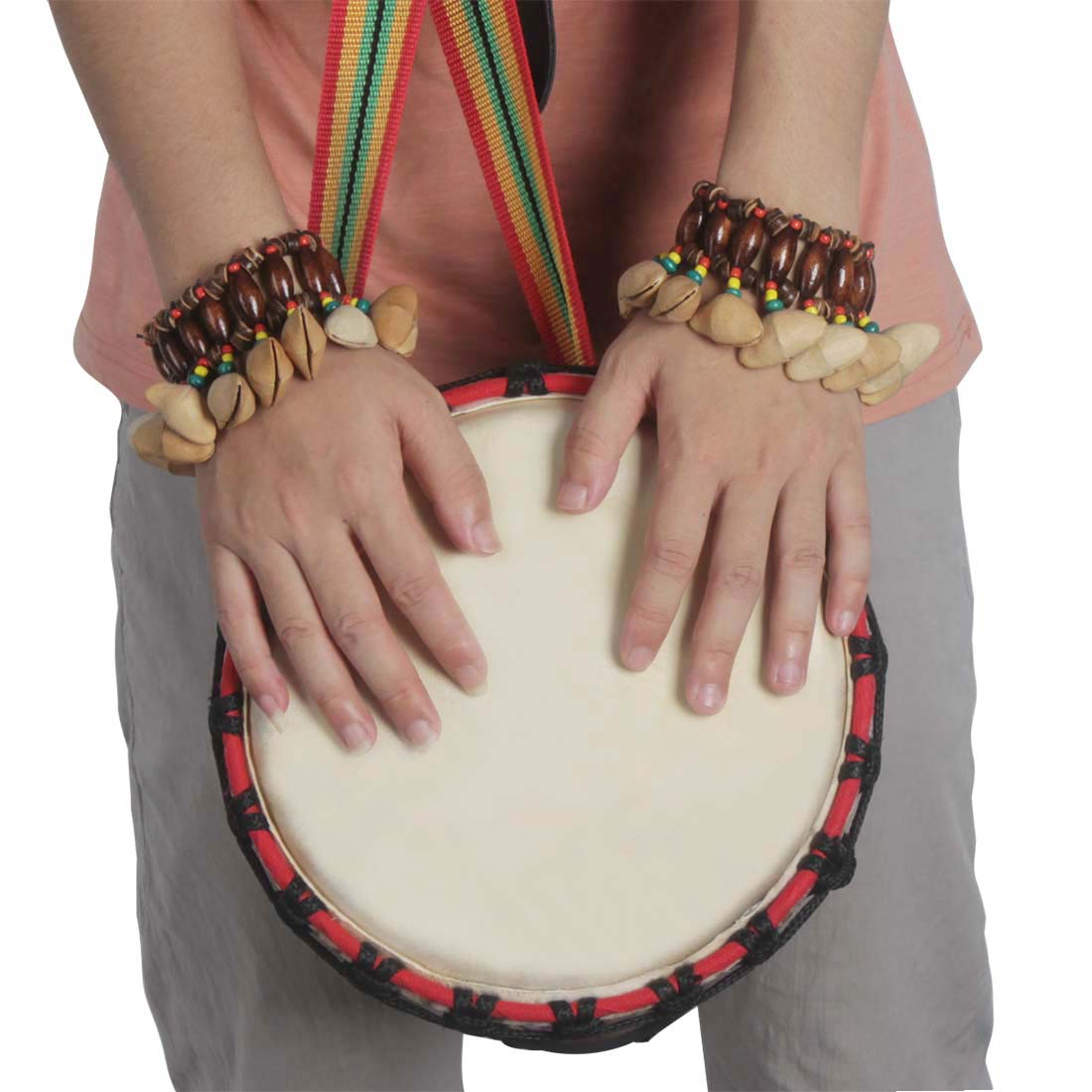 Håndklokker håndlaget nøtteskallarmbånd håndklokke til djembe afrikansk tromme conga perkusjonstilbehør musikkinstrument