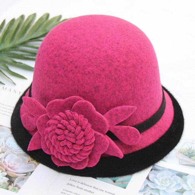 Vinter kvinner blomster ull lokk hattemaker fedoras årgang vestlig bøtte hattemaker 10 farger varme kvinnelige bowler hattemaker  h3