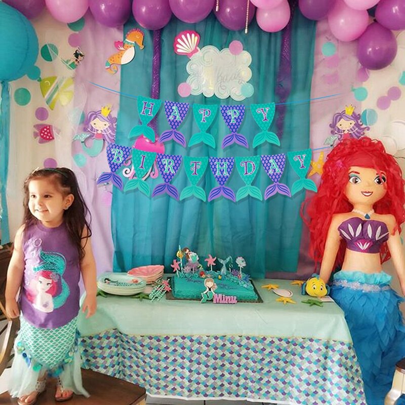 Frigg Little Mermaid Party Banner Happy Birthdat Party Supplies Mermaid Banner Blue Mermaid Balloons Baby Shower Decoration