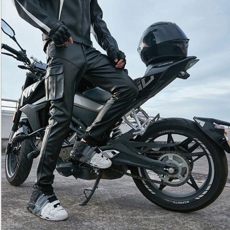 Pantalon en cuir pour hommes, Punk Rock, pour moto, Streetwear, décontracté, droit, , PU