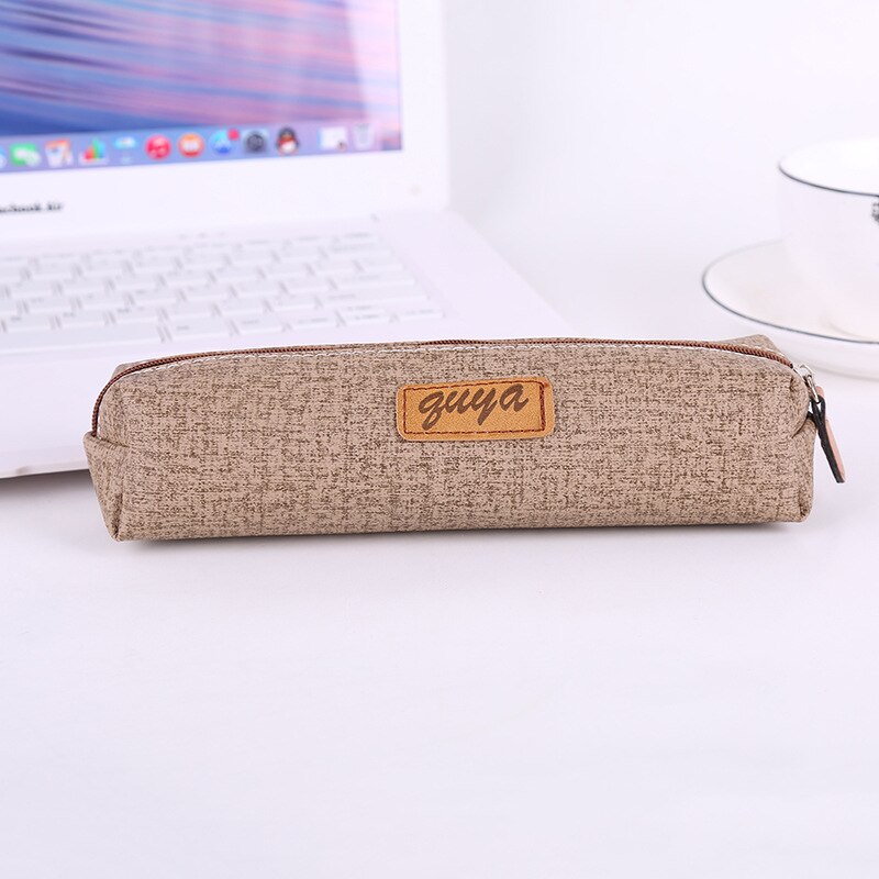 Etui student effen kleur imitatie schors etui kantoor school schrijfwaren tas opbergtas: Bruin