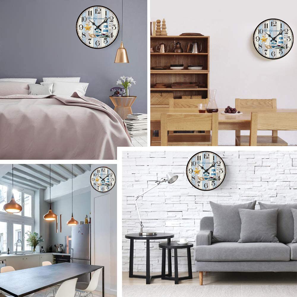 Reloj de pared de madera con de océano para el hogar, accesorio de pulsera de cuarzo resistente al agua con mecanismo de relojería, rústico Vintage grande y silencioso, 30cm, perfecto para decoración de cocina y dormitorio