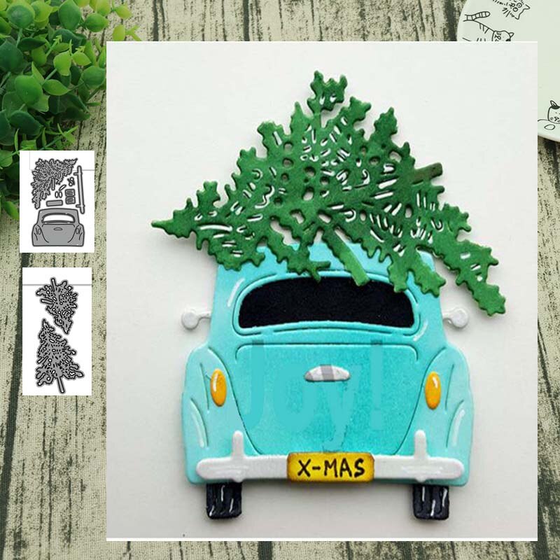 Joulukuusi ja auto metallin leikkaus stensiili scrapbooking valokuva-albumi kortti paperi kohokuviointi askartelu