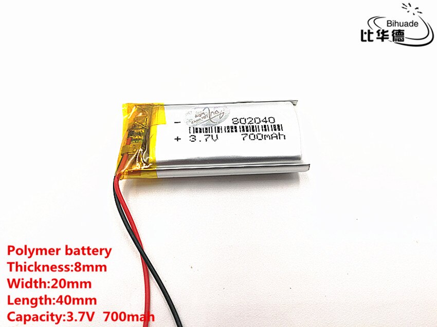 1pcs/lot Good Qulity 3.7V,700mAH,802040 Polymer lithium ion / Li-ion battery for TOY,POWER BANK,GPS,mp3,mp4