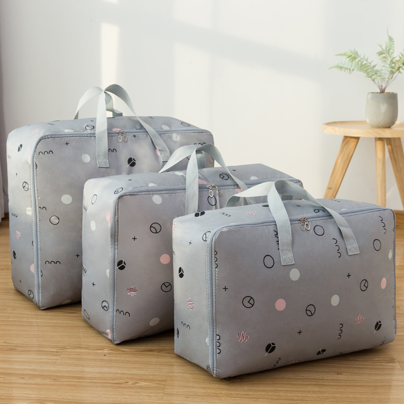 Sac de rangement en tissu Oxford | Ensemble de 3 pièces/ensemble, sac à bagages mobile, organisateur de placard étanche, boîtes de rangement M + L + XL, conteneur de vêtements: grey circles 3pcs