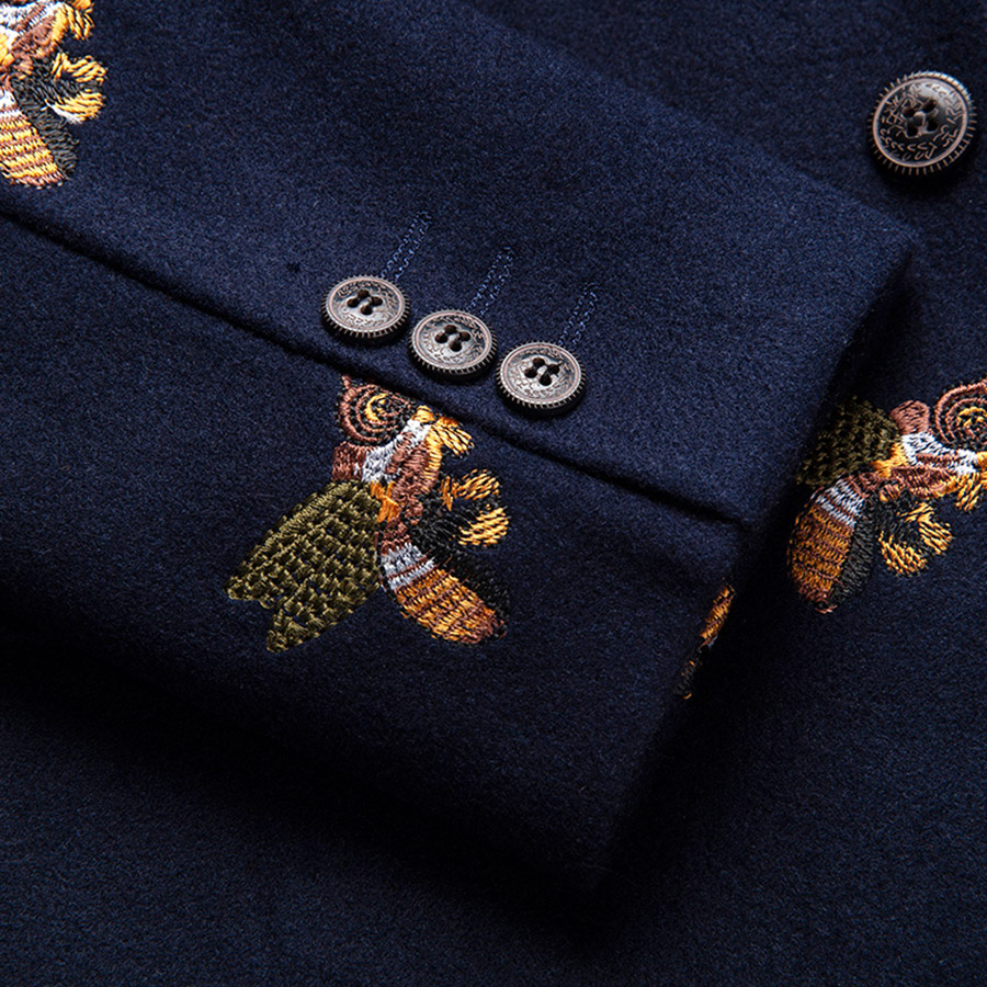Kavaj med en knapp för herr bi broderi bröllop smart casual slim fit jacka stor storlek 6xl marinblå kläder man  t208