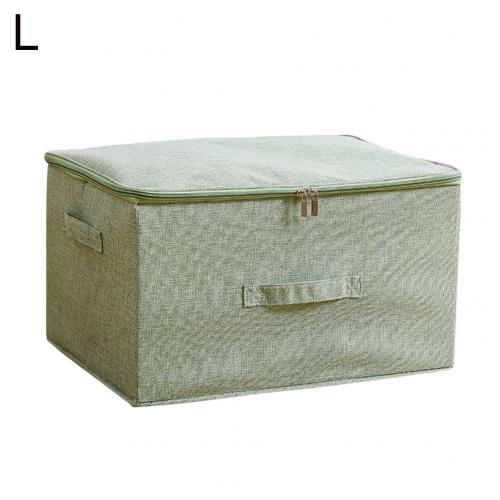 Eco-friendly Linen Cotton Folding Storage Box With Zipper Lid Handle Home Wardrobe Cabinet Clothes Underwear Holder Organizer: Green L