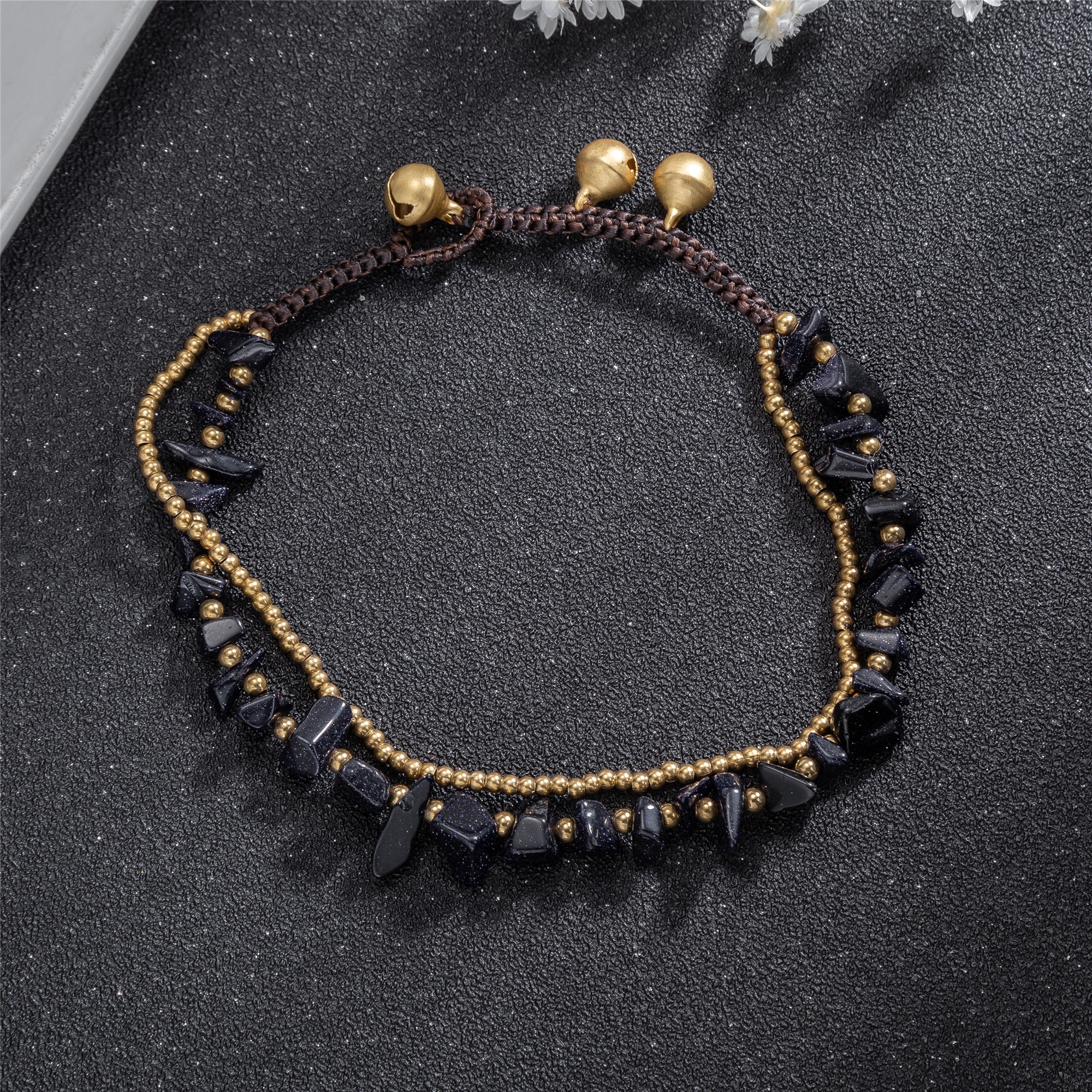 Vintage Natural Black Stones Link Chain Leg Anklets For Women Ankle Bracelet Woman Anklet Female Foot Jewelry
