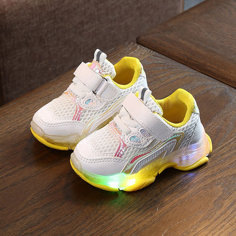 Child Sport Shoes Spring Luminous Breathable Kids Boys Net Shoes Girls Anti-Slippery Sneakers With Light Running Shoes