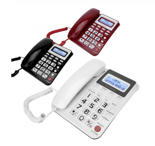 Telefoon, nummerherkenning, thuiskantoor, batterijloze witte bedrade telefoon met luidspreker, voicerecorder, telefoon met nummerherkenning