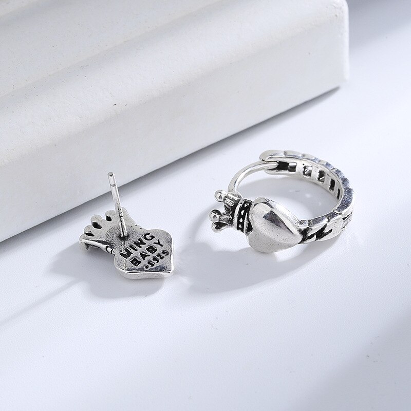 XIYANIKE Silver Color Crown Love Heart Earring Female Retro Temperacy Romantic Handmade Jewelry Accessories