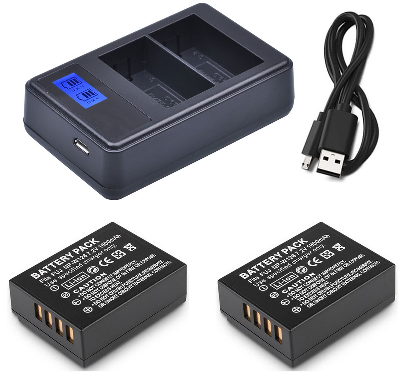 Batterie (paquet de 2) + LCD USB double chargeur pour Fujifilm NP-W126, NPW126, NP-W126S, NPW126S, NP-W Lithium-ion Rechargeable 126S: 2xB and Dual Charger