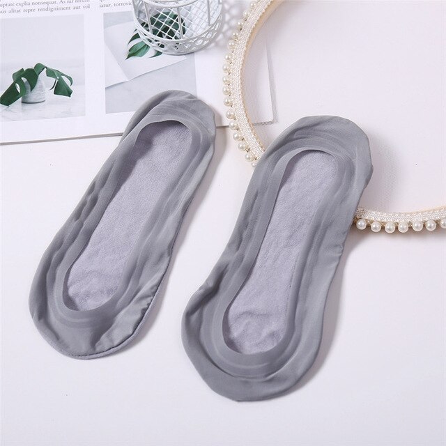 Women Socks Summer Thin Sock Slippers Sock Silicone Antiskid Ice Silk Socks Seamless Invisible Women Boat Socks: gray