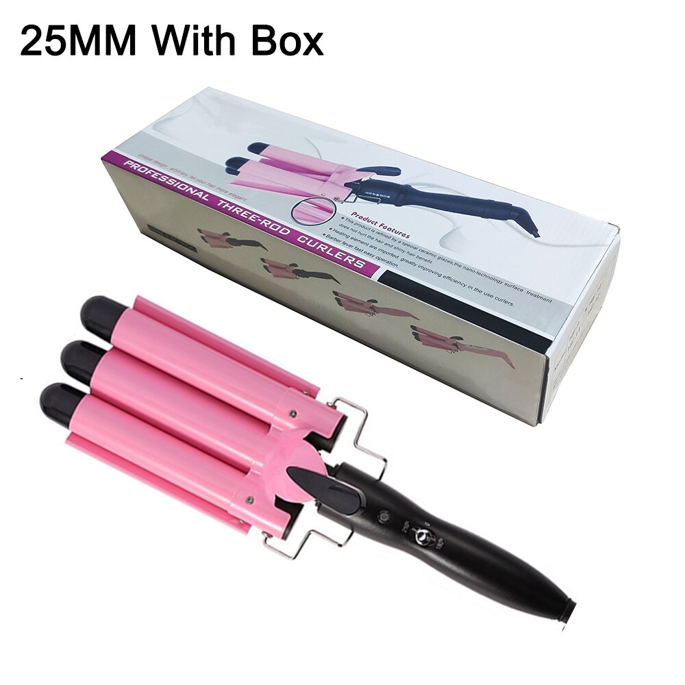Three Barrel Curling Iron Wand Hair Waver Crimping Styling Tools Big Wave Hair Curling Tongs Ceramic Triple Barrels Hair Curler: pink with box 25mm / UK