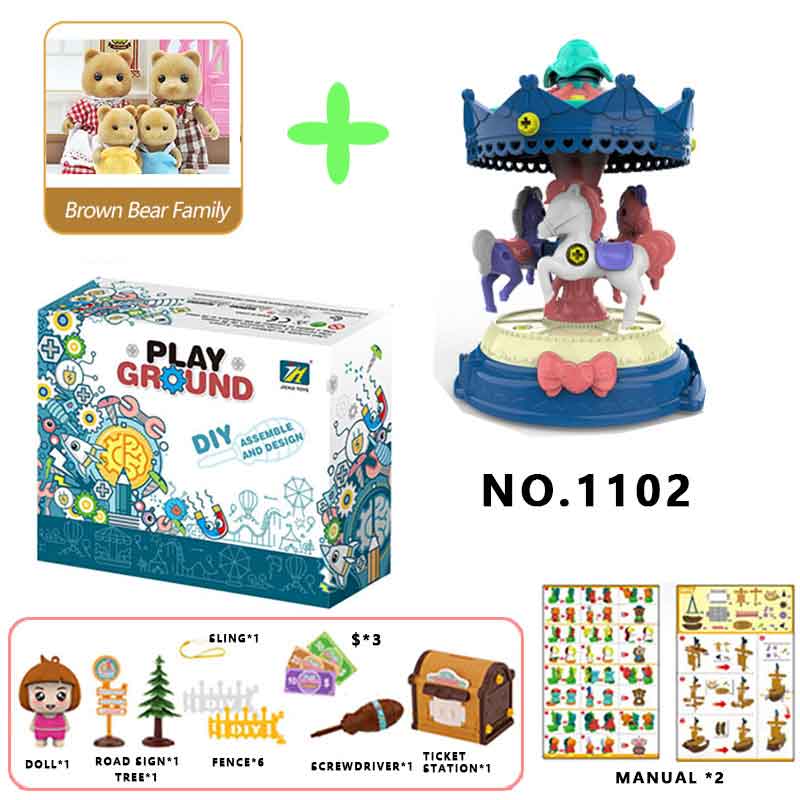 1:12 Carrousel Bosdier Familie Vroeg Leren Puzzel Achtbaan Pretpark Model Schroef Montage Pakket Speelgoed: 1102-G07-K04