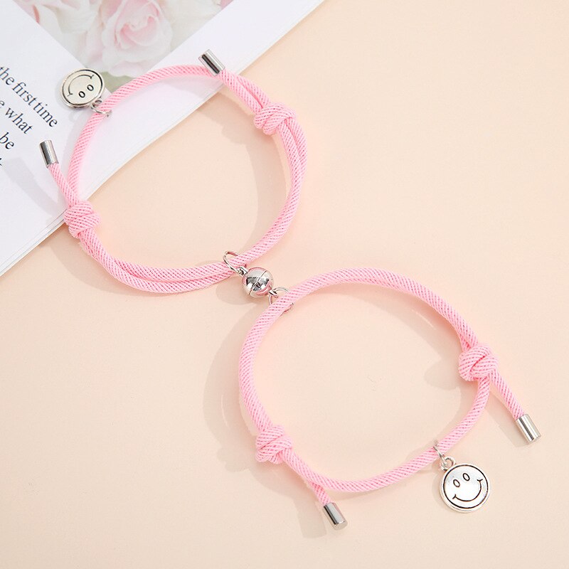 2 Pz/set Delle Coppie Della Lega di Attrazione Magnetica Sfera Creativa Bracciali Sorriso Pendente Fatti A Mano Tessuto di Amicizia Dei Braccialetti Dei Monili del Regalo: 9