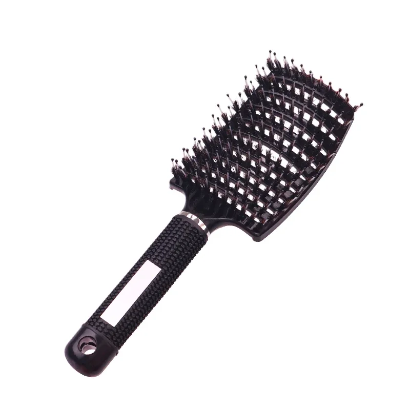 Cepillo para el cabello, cepillo para desenredar, cerdas y nailon, pelo rizado húmedo para mujer, peine para masaje del cuero cabelludo, herramientas de estilismo para salón de peluquería: Negro