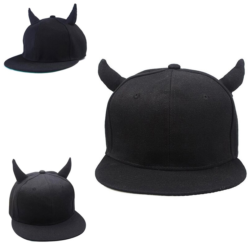 1PC Men Women Black Cotton Punk Horn Baseball Cap Hip-hop Hat Snapback Cap With Horns