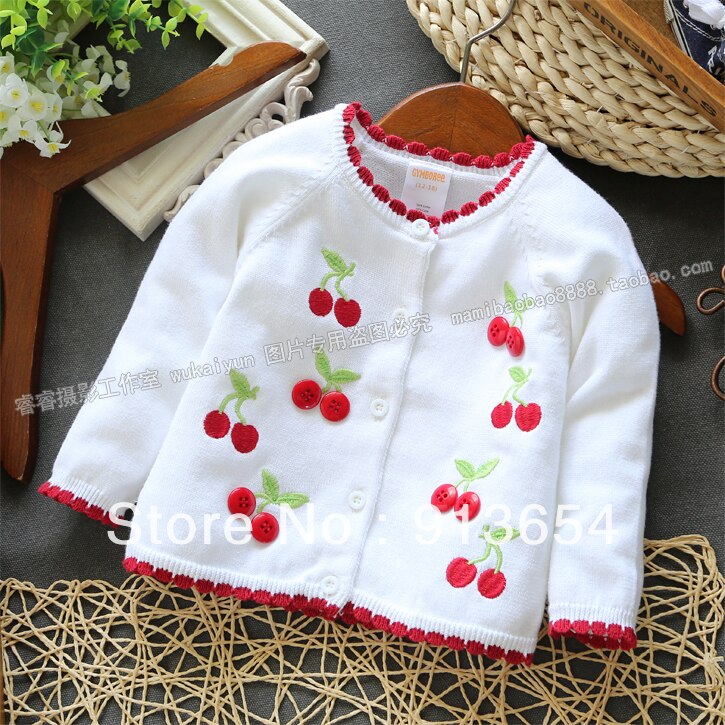 Retail Spring autumn baby clothing children's outerwear baby sweater girls cherry cardigan sweater coat