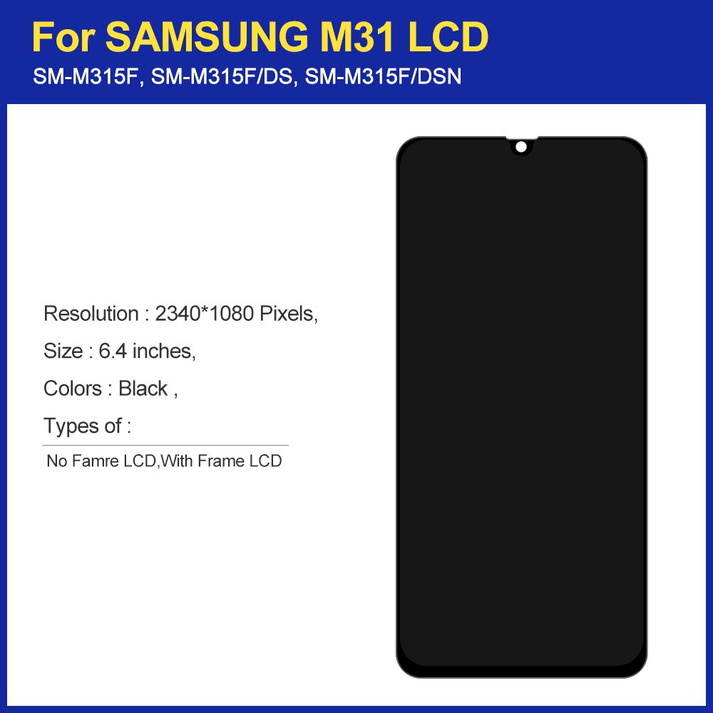 100%  test til samsung galaxy  m31 lcd  m315 m315f sm -m315f lcd display berøringsskærm digitizer enhed udskiftning