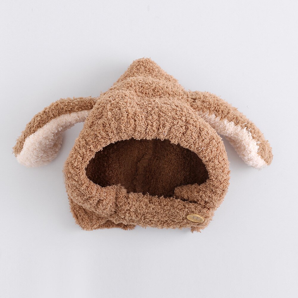 Vinter stil børns søde kanin tykkere strikkede hatskullies cap beanie hat til barn dreng og pige 02: Khaki