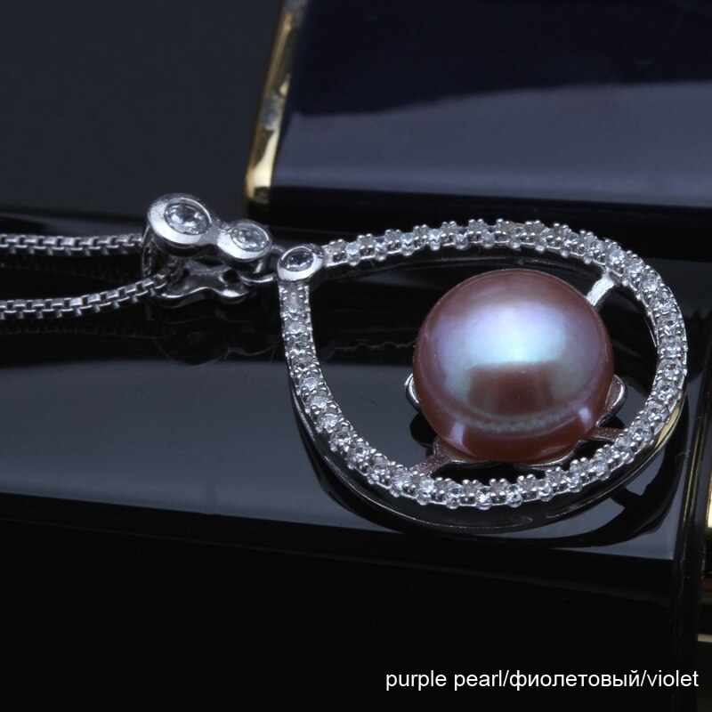 Stijl Mode 925 Zilveren Hanger Ketting Met 9-10Mm Echte Zoetwater Parel: purple pearl