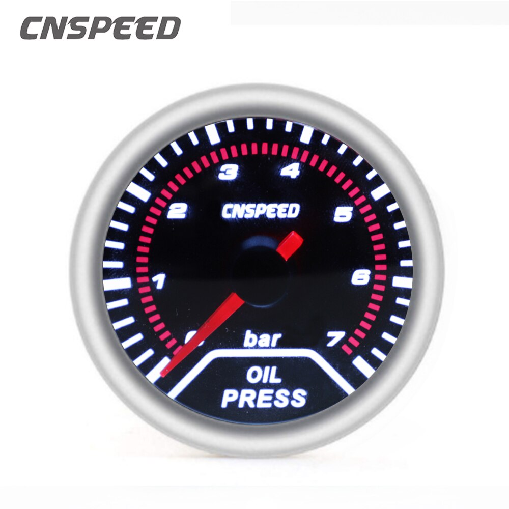 CNSPEED 12V 2"52mm Auto Oil Pressure Gauge 0-7 Bar Universal Smoke Lens White Light Oil Pressure Meter