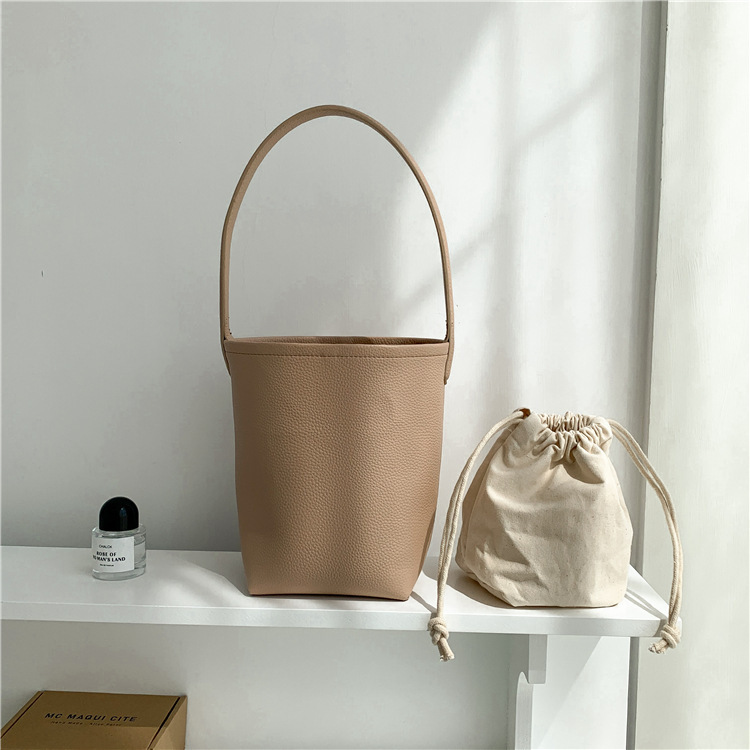 Bolso casero para mujer, bolso Retro de cuero suave portátil 2025, bolso de cubo que combina con todo, bolso de hombro para ir al trabajo, bolsos y bolsos: APRICOT