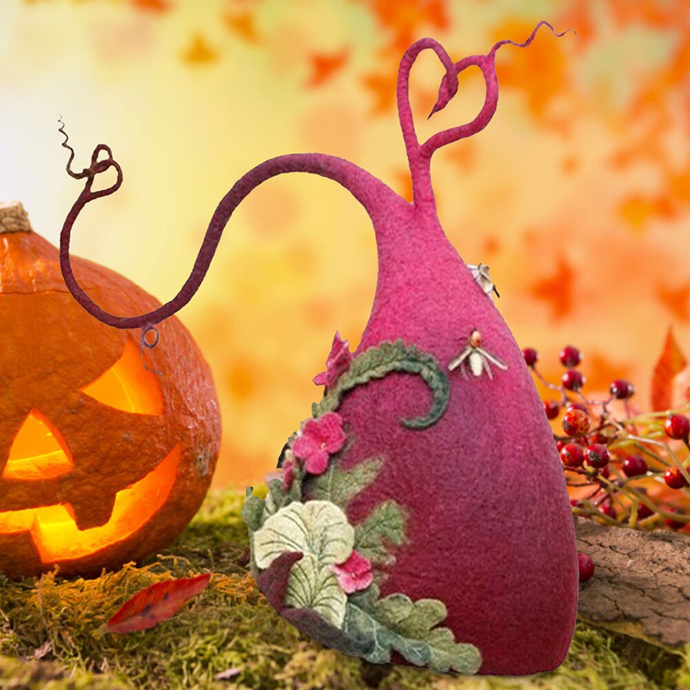 Vilt Heks Hoed Met Bloemen Handgemaakte Halloween Party Cosplay Props Prachtige Decoratie Heksenhoed
