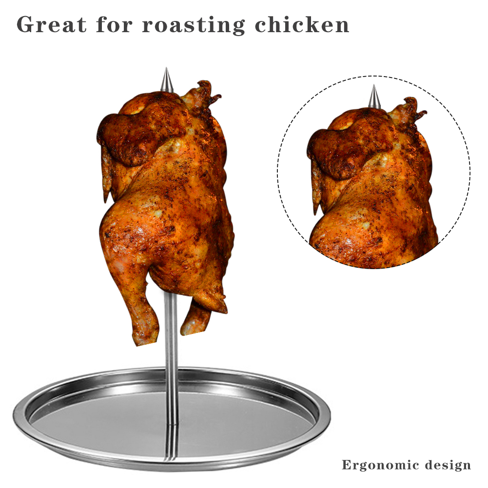 Chicken BBQ Rack With Base Fish Stainless Steel Roaster Poultry Vertical Skewer With Detachable Handle And Chassis BBQ Accessori