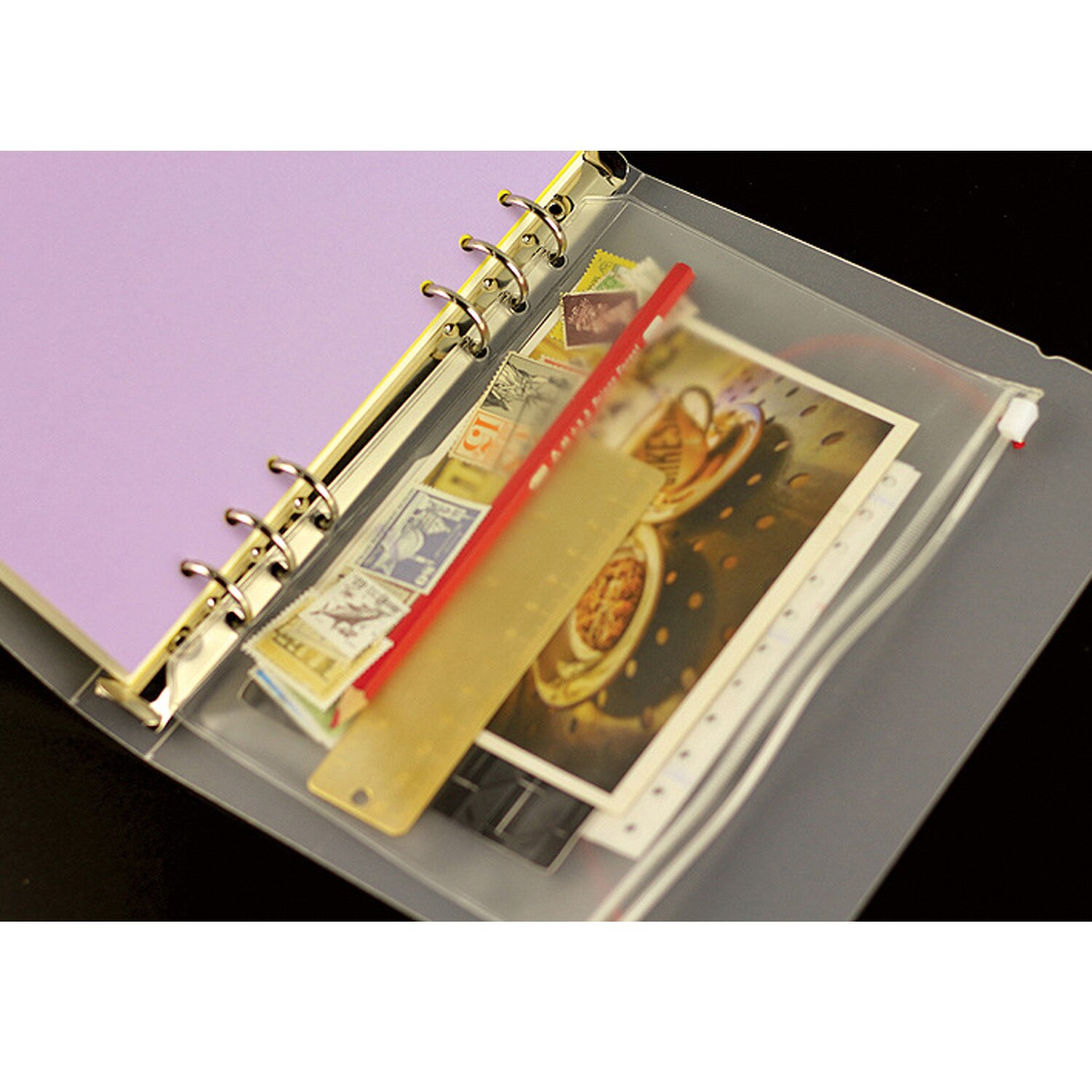 5 stk.  a5/a6 filmappe arkivholder klar pvc lynlås bindelommer 6- huls dokumenter posetaske med selvformet lynlås arkivering